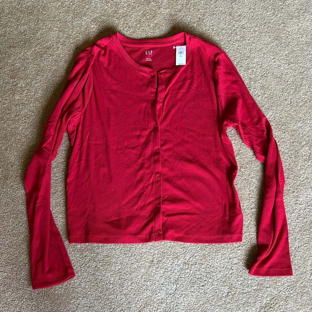 GAP Vibrant Red Ribbed Top button down XLT XL TALL NWT
